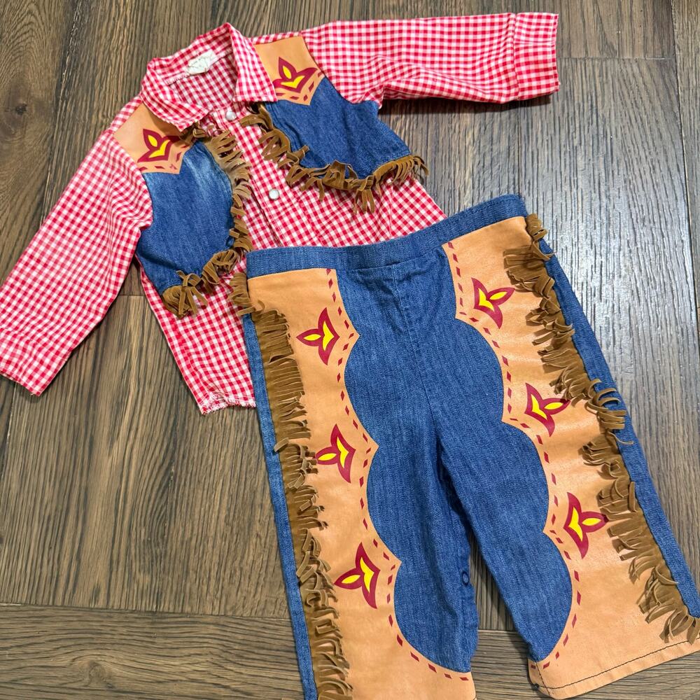 Vintage 1980s Kid Kountry Toddler Western Cowboy Outfit 2 Piece Medium USA